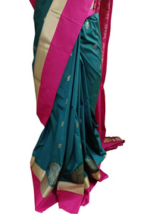 Bottle Green Pink Border Kanchi Blend Kanjivaram Silk Saree Kanchi08-Anvi Creations-Kanchi Blend Saree,Kanjivaram Saree