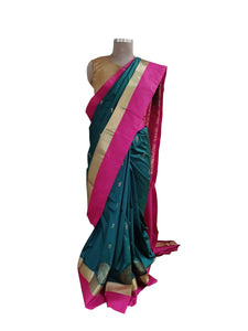 Bottle Green Pink Border Kanchi Blend Kanjivaram Silk Saree Kanchi08