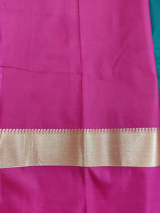 Bottle Green Pink Border Kanchi Blend Kanjivaram Silk Saree Kanchi08 - Ethnic's By Anvi Creations