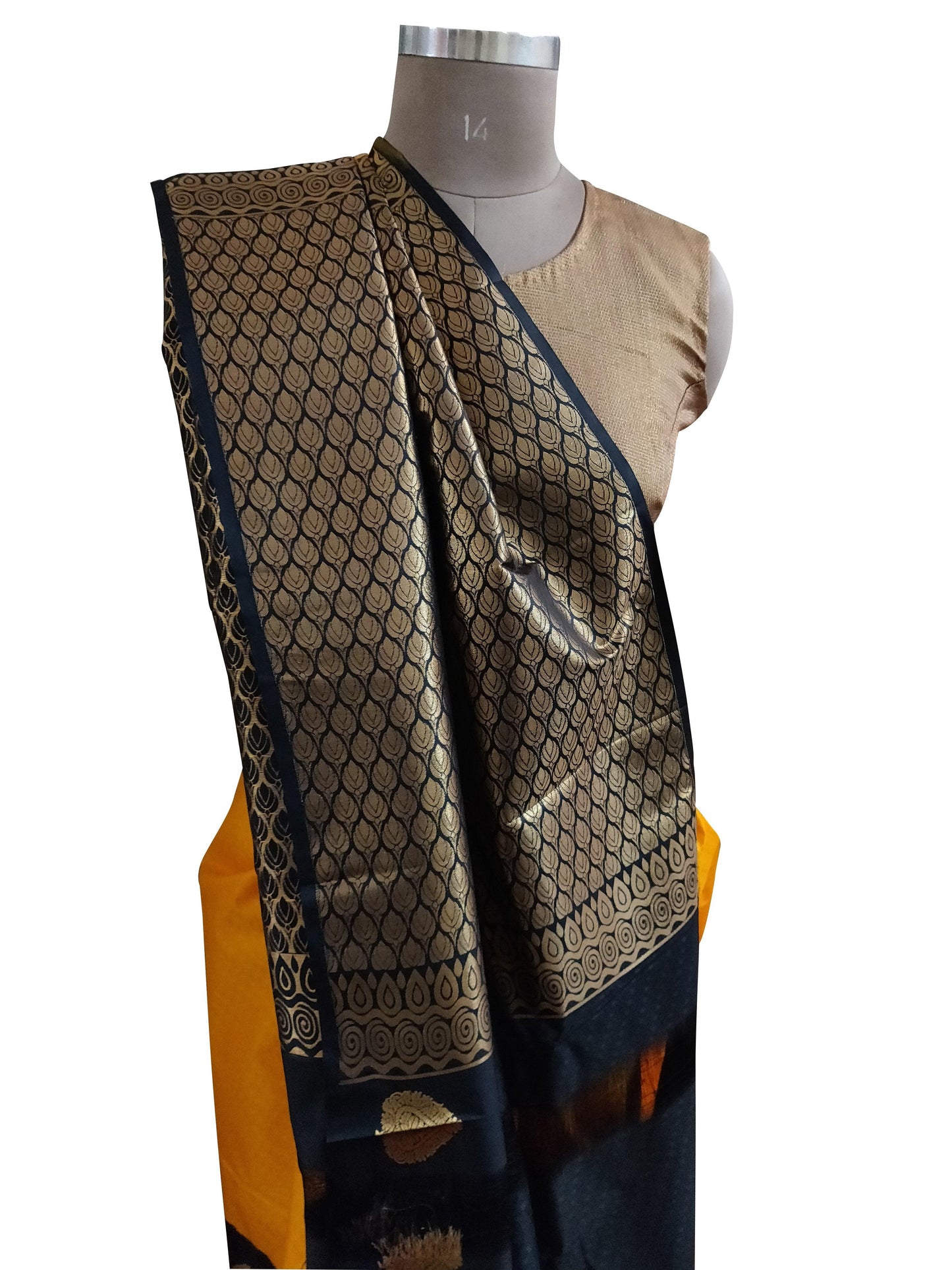 Yellow Black Kanchi Blend Kanjivaram Silk Saree Kanchi11-Anvi Creations-Kanchi Blend Saree,Kanjivaram Saree