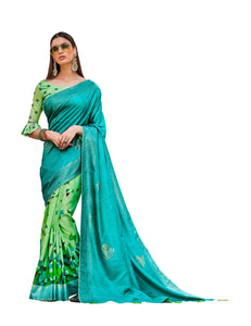 Designer Turquoise Foil Printed Dola Silk Saree K1435-Anvi Creations-Designer Saree
