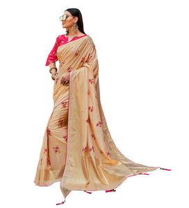 Designer Peach Foil Printed Dola Silk Saree K1436-Anvi Creations-Designer Saree