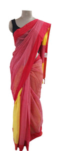 Exclusive Festival Plain Border Red Yellow Cotton Saree-Anvi Creations-Handloom