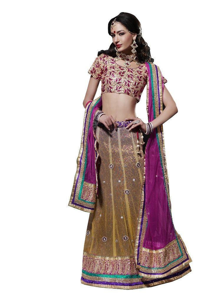 Beige Purple Net Lehenga Choli Dupatta Fabric Only SC510-Anvi Creations-Party Wear Lehenga Choli