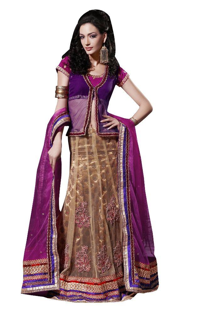 Purple Net Lehenga Choli Dupatta Fabric Only  SC515-Anvi Creations-Party Wear Lehenga Choli