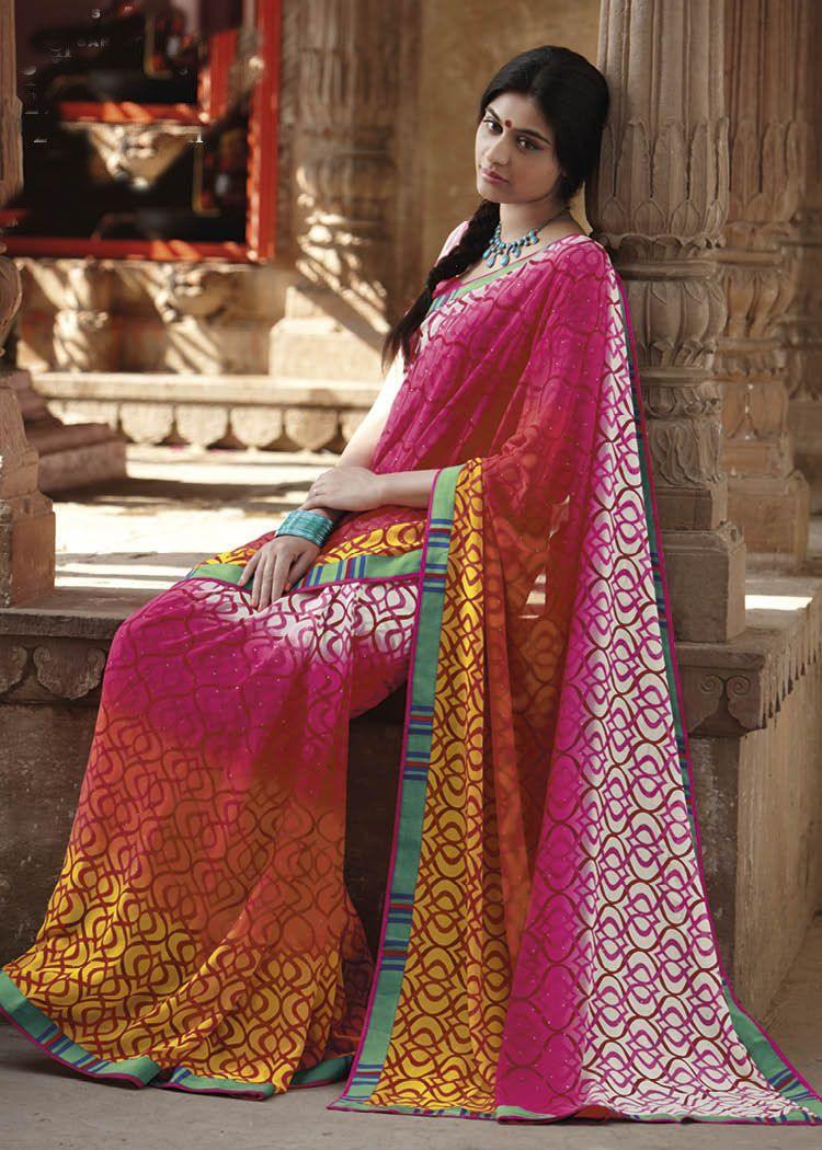 Designer Pink Georgette Ethnic Printed Saree SC2527-Anvi Creations-SALE,Saree