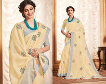 Load image into Gallery viewer, Designer Yellow Linen Cotton Embroidered Saree LT63004-Anvi Creations-Handloom saree,Linen Embroidered Saree