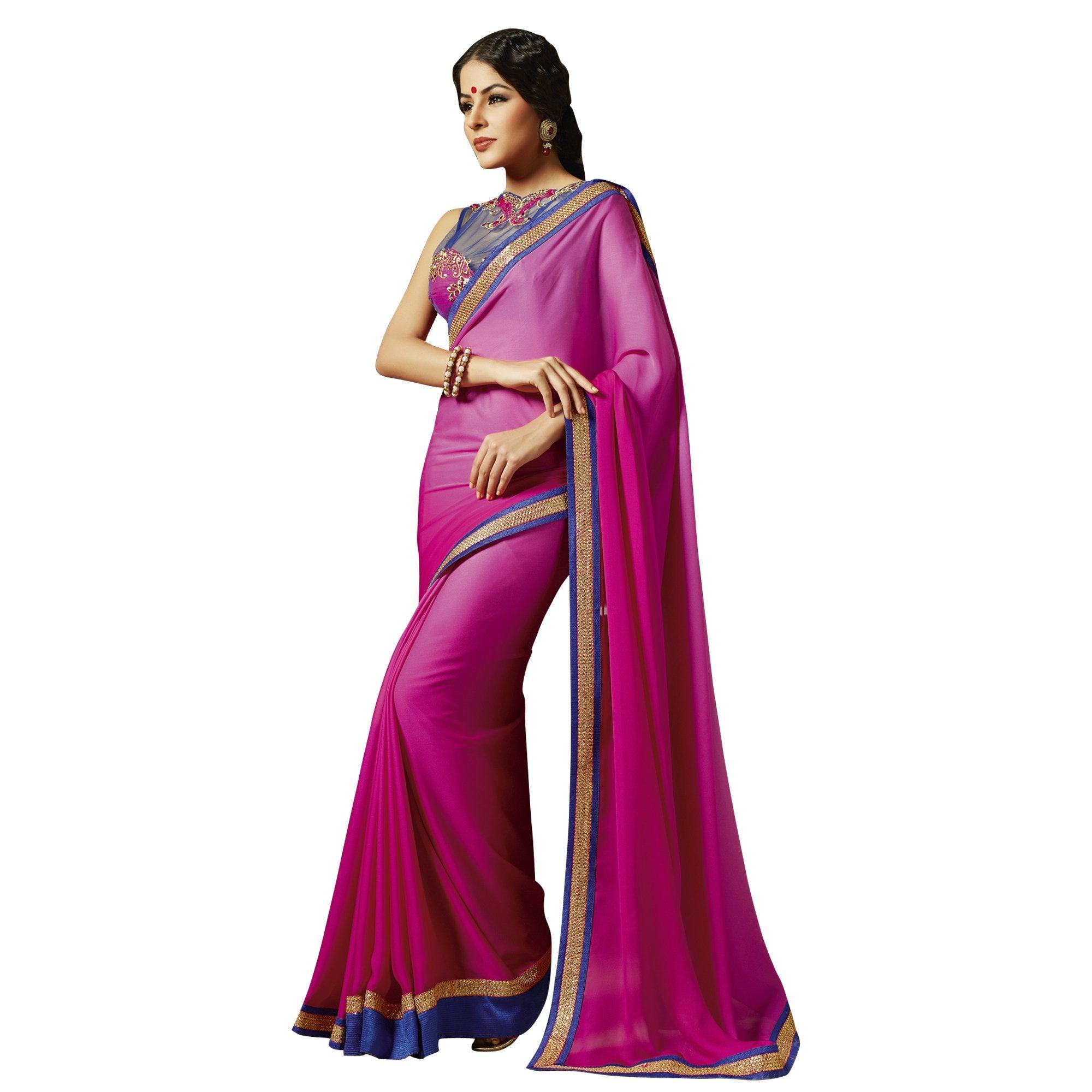 Exclusive Pink Saree with Designer Blouse Fabric SC711-Anvi Creations-Designer Saree