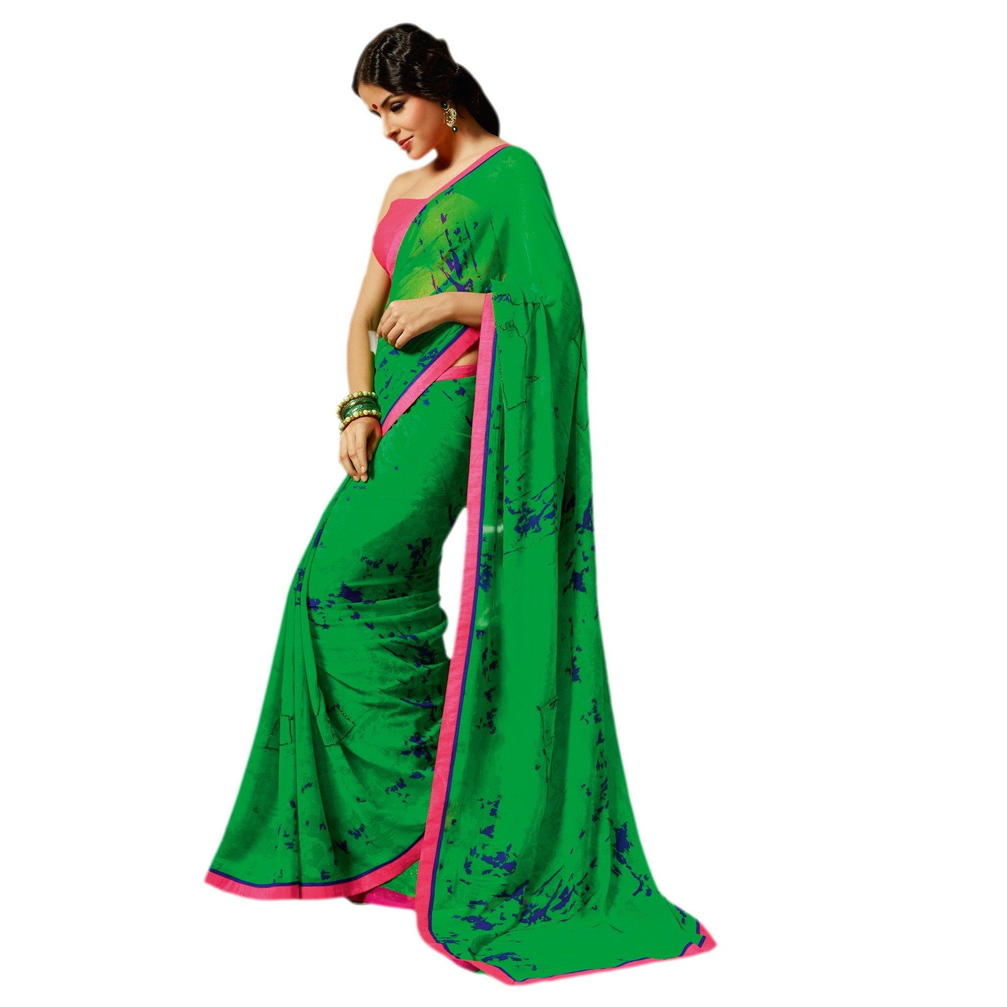 Exclusive Green Saree with Designer Blouse Fabric SC729-Anvi Creations-Designer Saree