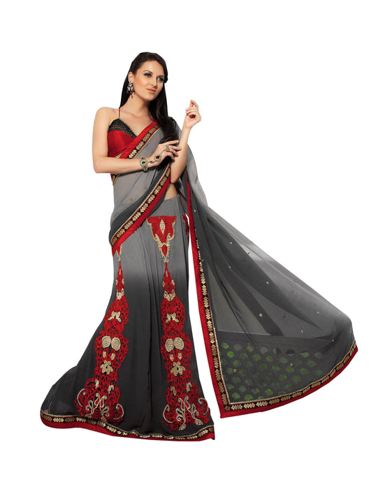 Designer Embroidered Grey Faux Chiffon Lehenga Style Saree SC4706-Anvi Creations-Designer Saree
