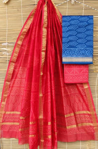 Exclusive Blue Red Maheshwari Silk Salwar Kameez Dress Material MB02-Anvi Creations-Maheshwari Silk Suit