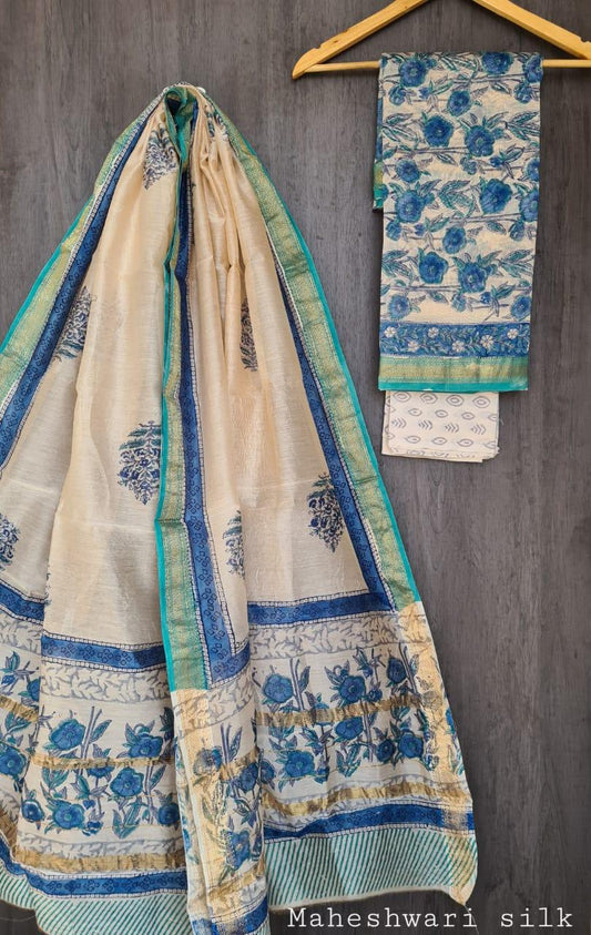 Exclusive Beige Maheshwari Silk Salwar Kameez Dress Material MB21 - Ethnic's By Anvi Creations
