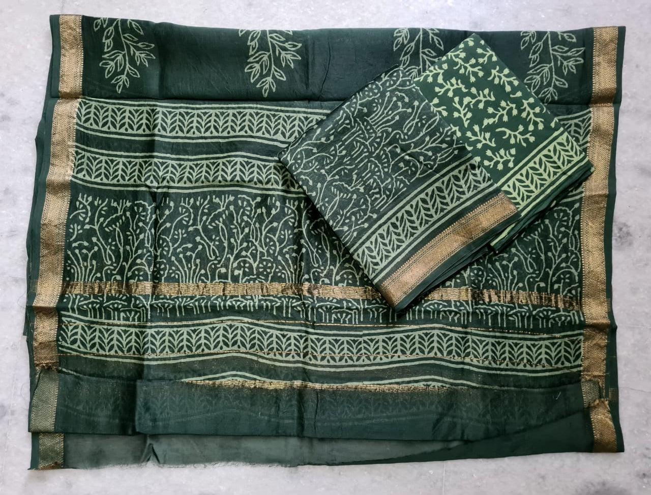 Exclusive Green Maheshwari Silk Salwar Kameez Dress Material MB25 - Ethnic's By Anvi Creations