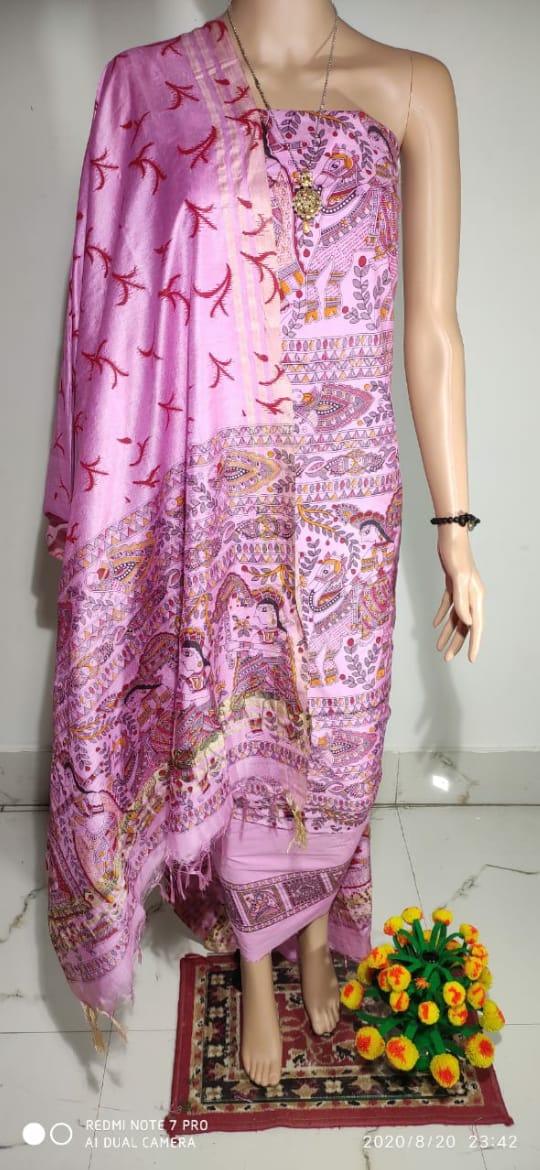 Pink Madhubani Print Art Silk Suit MD13 - Ethnic's By Anvi Creations