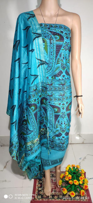 Firozi Blue Madhubani Print Art Silk Suit MD14 - Ethnic's By Anvi Creations