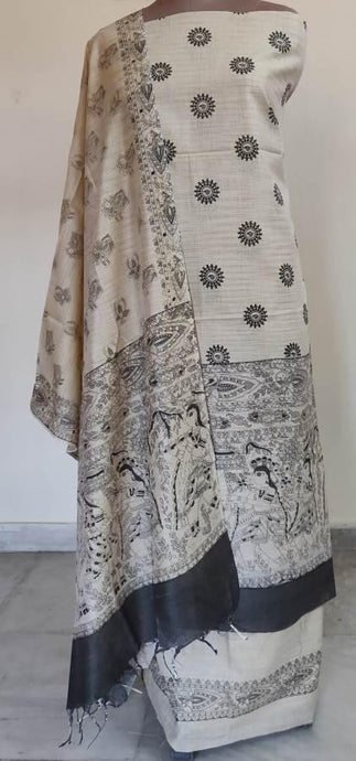 Off White Madhubani Print Cotton Suit MD19 - Ethnic's By Anvi Creations