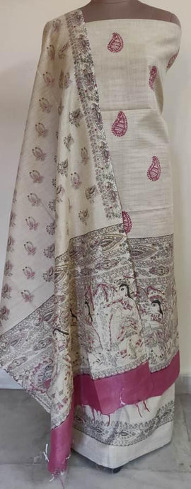 Off White Madhubani Print Cotton Suit MD20 - Ethnic's By Anvi Creations