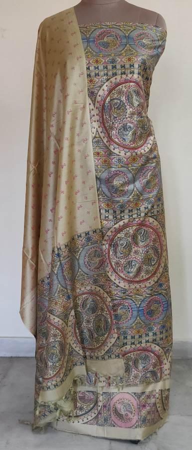 Deep Beige Madhubani Print Art Silk Suit MD26 - Ethnic's By Anvi Creations