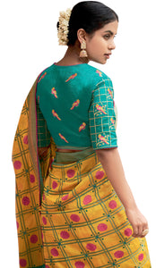 Yellow Paithani Weave Printed Saree with embroidered Blouse M044 - Ethnic's By Anvi Creations