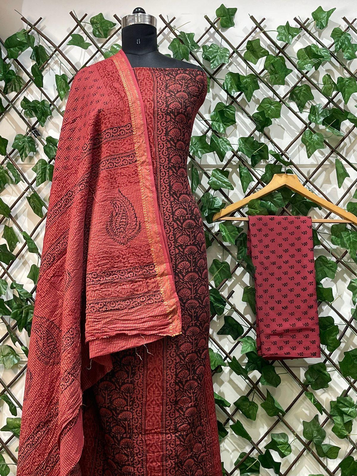 Maroon Pure Cotton Maheshwari Bagh Printed Suit with Dupatta MH25 - Ethnic's By Anvi Creations