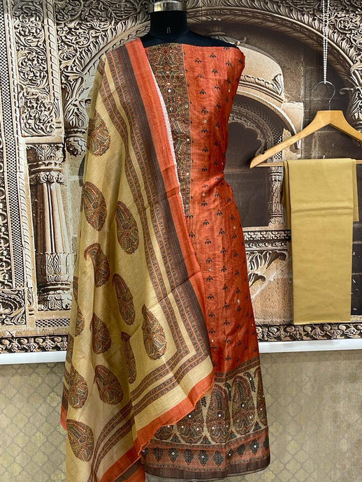 Rust Orange Pure Maheshwari Silk Digital Printed Suit with Dupatta MH34 - Ethnic's By Anvi Creations