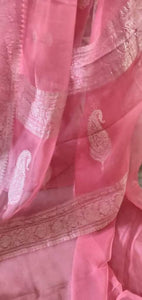 Pink Banarasi Pure Khaddi Chiffon Saree MK01 - Ethnic's By Anvi Creations