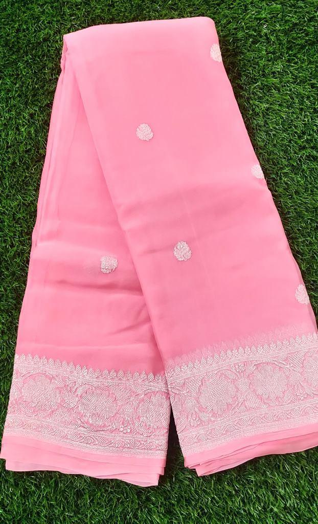 Banarasi Handloom Khaddi Pure Chiffon Georgette Silk Saree S, 6.3 m (with  blouse piece) at Rs 5500 in Varanasi