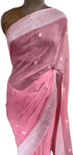 Charger l&#39;image dans la galerie, Pink Banarasi Pure Khaddi Chiffon Saree MK01 - Ethnic&#39;s By Anvi Creations