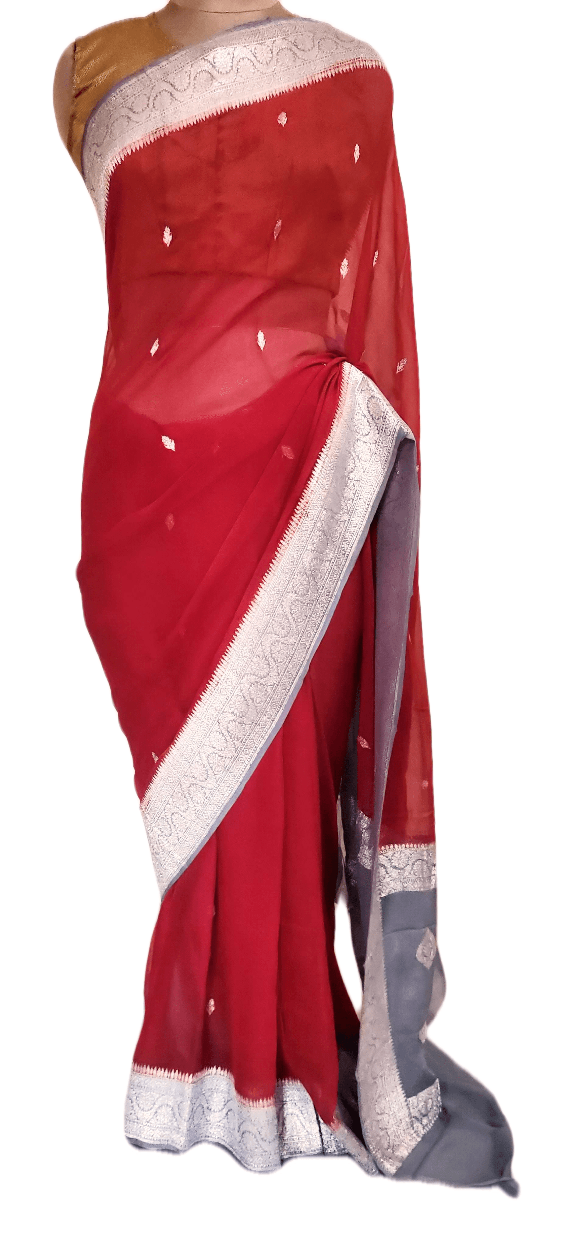 Maroon Grey Banarasi Pure Khaddi Chiffon Saree MK02 - Ethnic's By Anvi Creations