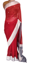 Charger l&#39;image dans la galerie, Maroon Grey Banarasi Pure Khaddi Chiffon Saree MK02 - Ethnic&#39;s By Anvi Creations
