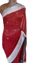 Load image into Gallery viewer, Maroon Grey Banarasi Pure Khaddi Chiffon Saree MK02 - Ethnic&#39;s By Anvi Creations