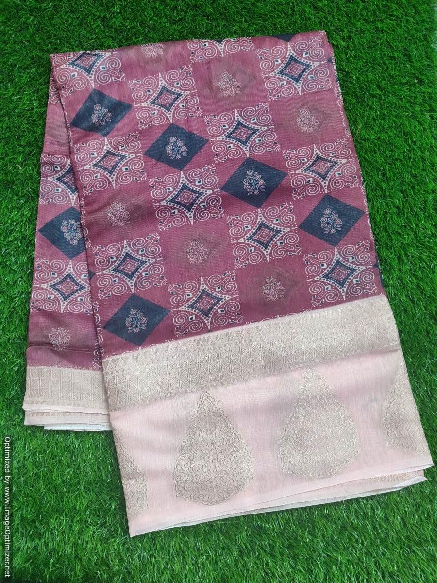 Designer Jacquard Border Printed Soft Linen Cotton Saree MN103 - Ethnic's By Anvi Creations
