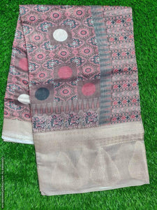Designer Jacquard Border Printed Soft Linen Cotton Saree MN105 - Ethnic's By Anvi Creations