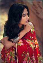 Charger l&#39;image dans la galerie, Red Floral Printed Saree with Pearl Lace Work MN3808 - Ethnic&#39;s By Anvi Creations