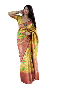 Designer Yellow Weaven Pure Silk Saree MAN1203-Anvi Creations-Pure Silk Saree,Silk Saree