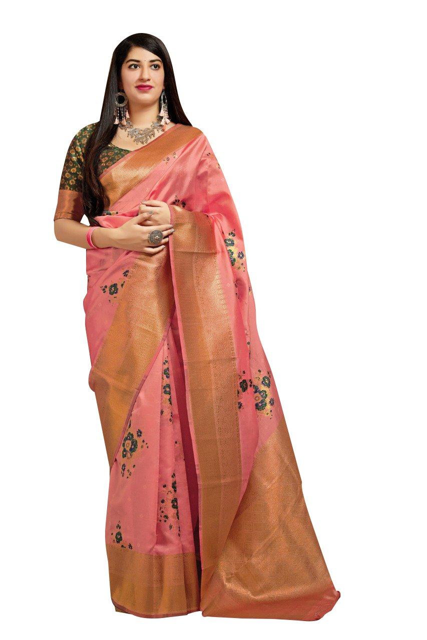 Designer Peach Pink Weaven Pure Silk Saree MAN2202-Anvi Creations-Pure Silk Saree,Silk Saree