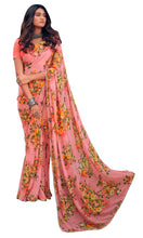 Load image into Gallery viewer, Peach Floral Printed Saree with Pearl Lace Work MN3803 - Ethnic&#39;s By Anvi Creations