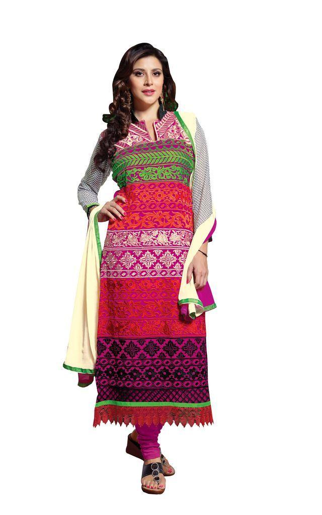 Beige Georgette Straight Cut Dress Material Moh3005-Anvi Creations-Salwar Kameez