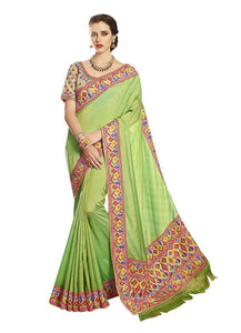 Exclusive Green Silk Embroidered Saree with designer blouse fabric SC4091-Anvi Creations-Designer Saree