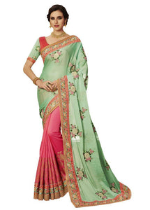 Exclusive Green Silk Embroidered Saree with designer blouse fabric SC4095-Anvi Creations-Designer Saree