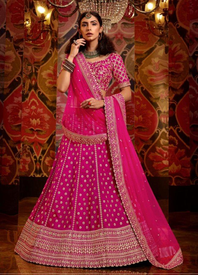 Semi Stitched Rani Pink Raw Silk Bridal Partywear Lehenga Choli NAK5181 - Ethnic's By Anvi Creations