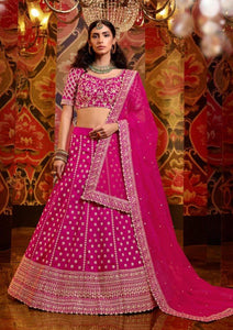Semi Stitched Rani Pink Raw Silk Bridal Partywear Lehenga Choli NAK5181 - Ethnic's By Anvi Creations