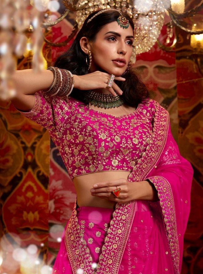 deep maroon bridal lehenga , contrast jewellery , emerald and polki necklace  , ruby pink bridal lehenga … | Bridal lehenga, Pink bridal lehenga, Indian  bridal wear