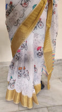 Charger l&#39;image dans la galerie, Designer Off white Quirky Printed Linen Silk Saree ND01-Anvi Creations-Handloom saree