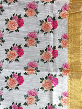 Charger l&#39;image dans la galerie, Designer Off white Floral Printed Linen Silk Saree ND03-Anvi Creations-Handloom saree