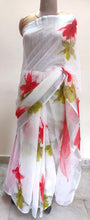 Load image into Gallery viewer, Designer Off White Floral Printed Linen Silk Saree ND05-Anvi Creations-Handloom saree,Linen Saree