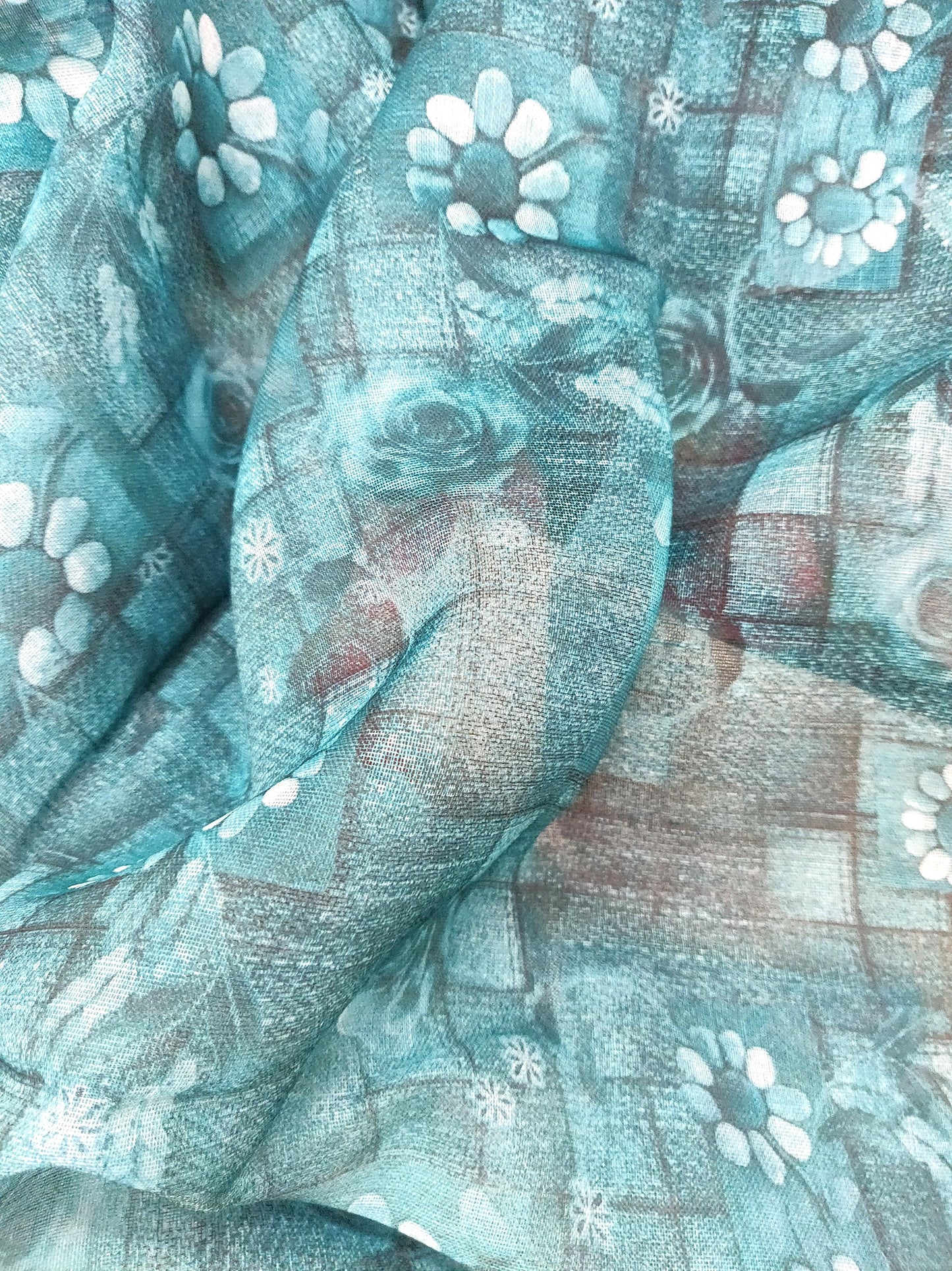 Designer Beige Floral Printed Linen Silk Saree ND07 - Ethnic's By Anvi Creations