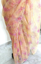 Load image into Gallery viewer, Designer Faux Organza Peach Floral Saree ND09-Anvi Creations-Organza Saree