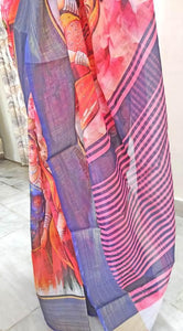 Designer Orange Multi Digital Printed Linen Cotton Saree ND11-Anvi Creations-Handloom saree,Linen Saree