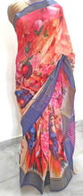 Load image into Gallery viewer, Designer Orange Multi Digital Printed Linen Cotton Saree ND11-Anvi Creations-Handloom saree,Linen Saree